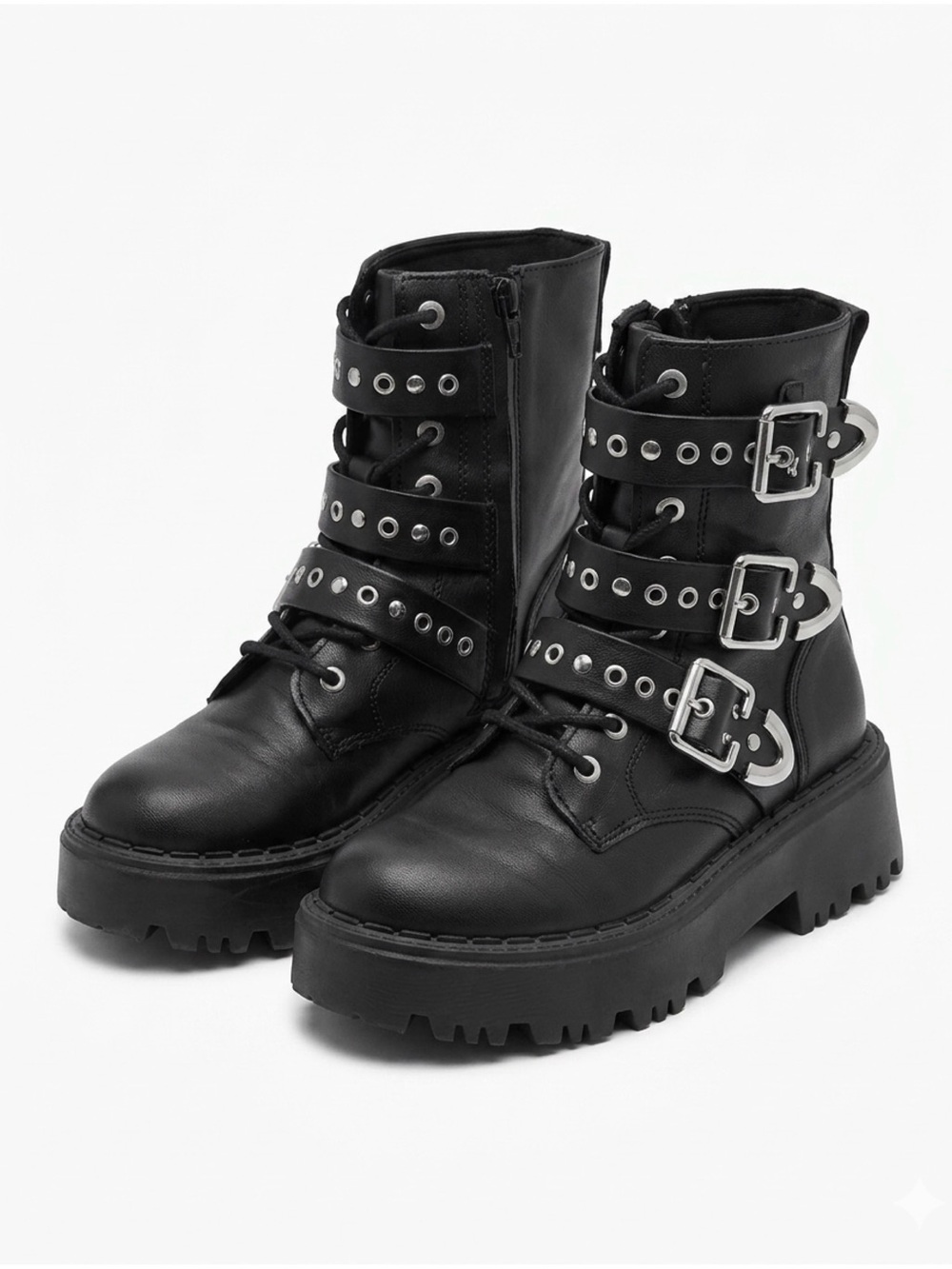 Zara Black Buckle Strap Combat Boots for Kids